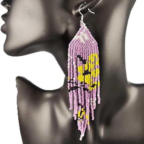 Long 5.5" Japanese Lavender Sakura Blossom Handmade Flower Oversized Earrings - Picture 7 of 8